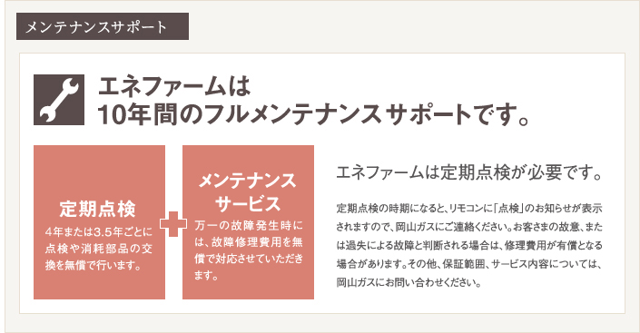 エネファームは10年間のフルメンテナンスサポートです。