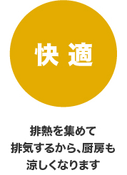 快適 排熱を集めて排気するから、厨房も涼しくなります