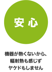 安心 機器が熱くないから、輻射熱も感じずヤケドもしません